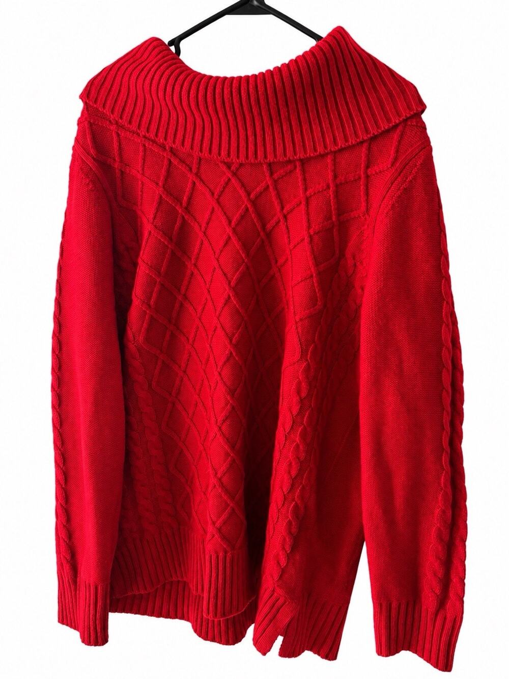 Calvin Klein Womens XL Red Cable Knit Cowl Neck Sweater Pullover Long Sleeve